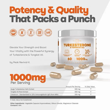 Muscle Stack – Testosterone Booster for Men - 2000Mg Turkesterone, Tongkat Ali & Fadogia Agrestis – Strength, Stamina, Energy, Muscle Growth & Recovery Support – Men'S T Booster Pills, Lab Tested, 120 Capsules